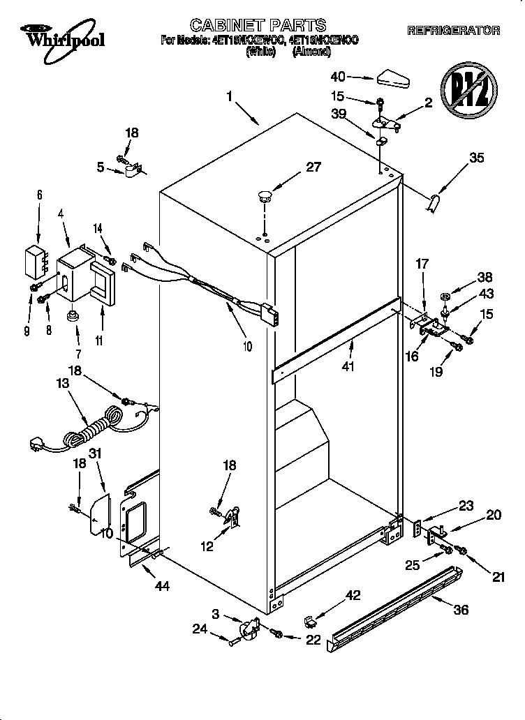 Whirlpool 4ET16NKXEN00 cabinet diagram