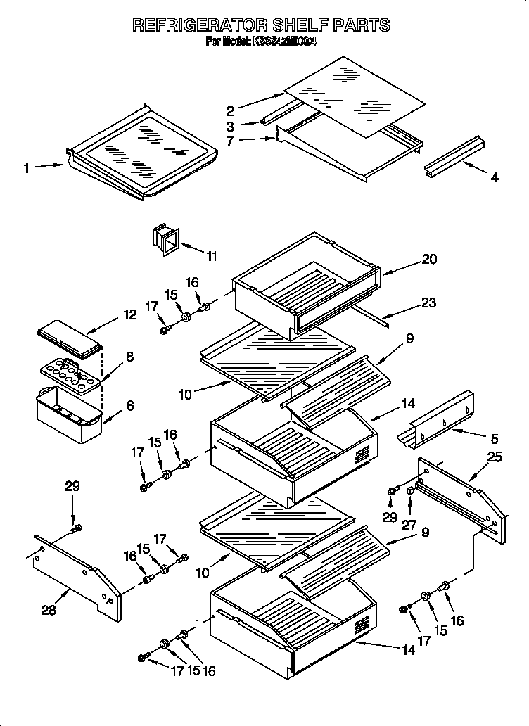 KitchenAid KSSS42MDX04 refrigerator shelf diagram