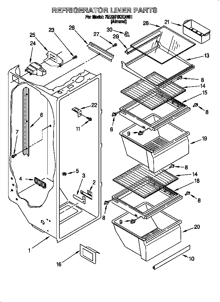 Whirlpool 7ED20TKXDN01 refrigerator liner diagram