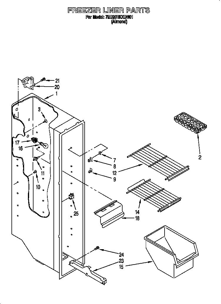 Whirlpool 7ED20TKXDN01 freezer liner diagram