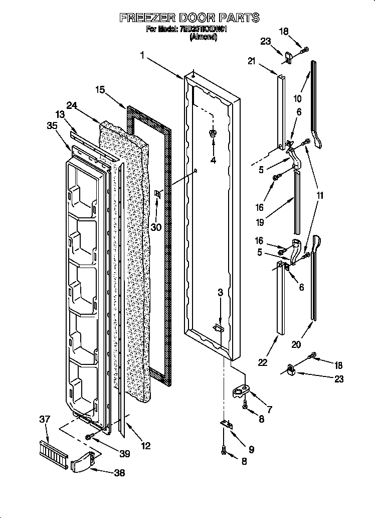 Whirlpool 7ED20TKXDN01 freezer door diagram