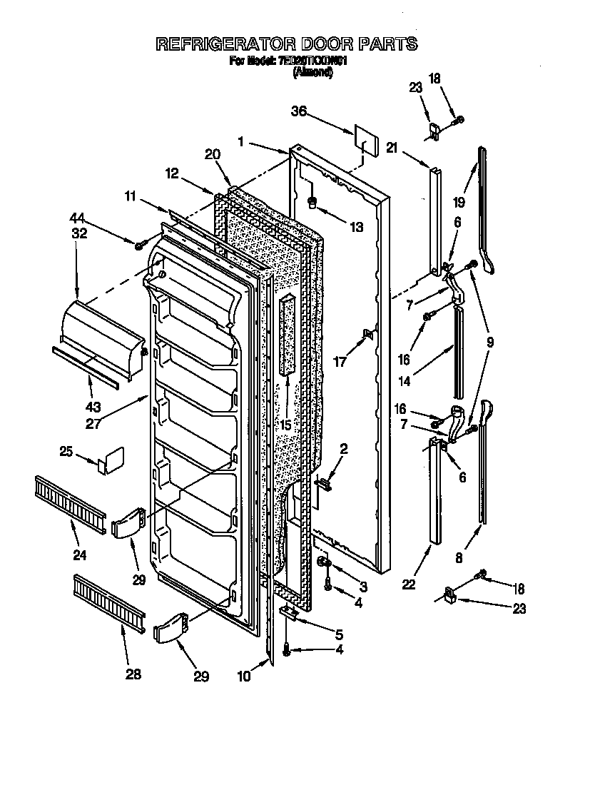 Whirlpool 7ED20TKXDN01 refrigerator door diagram