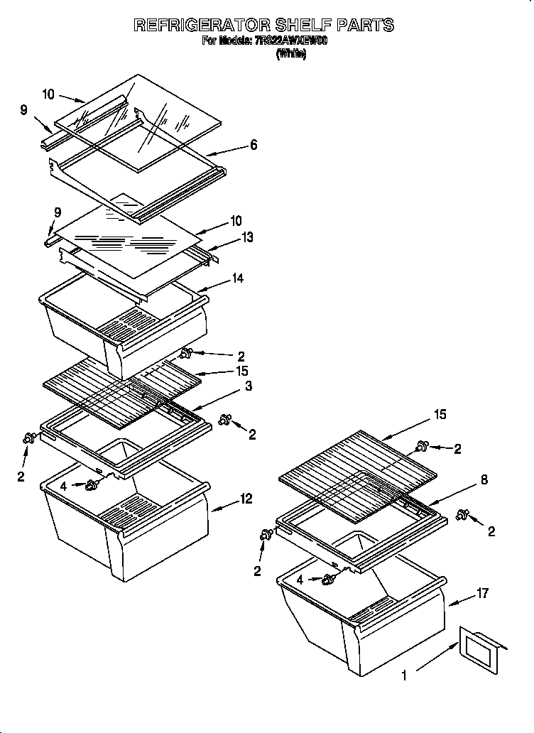 Whirlpool 7RS22AWXEW00 refrigerator shelf diagram