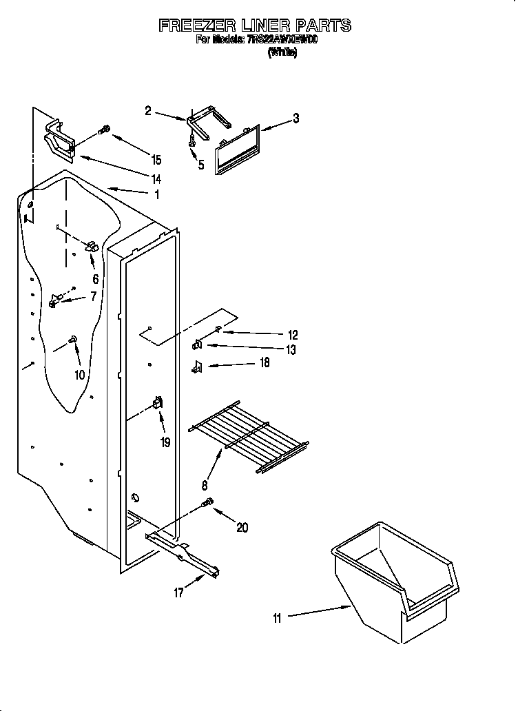 Whirlpool 7RS22AWXEW00 freezer liner diagram