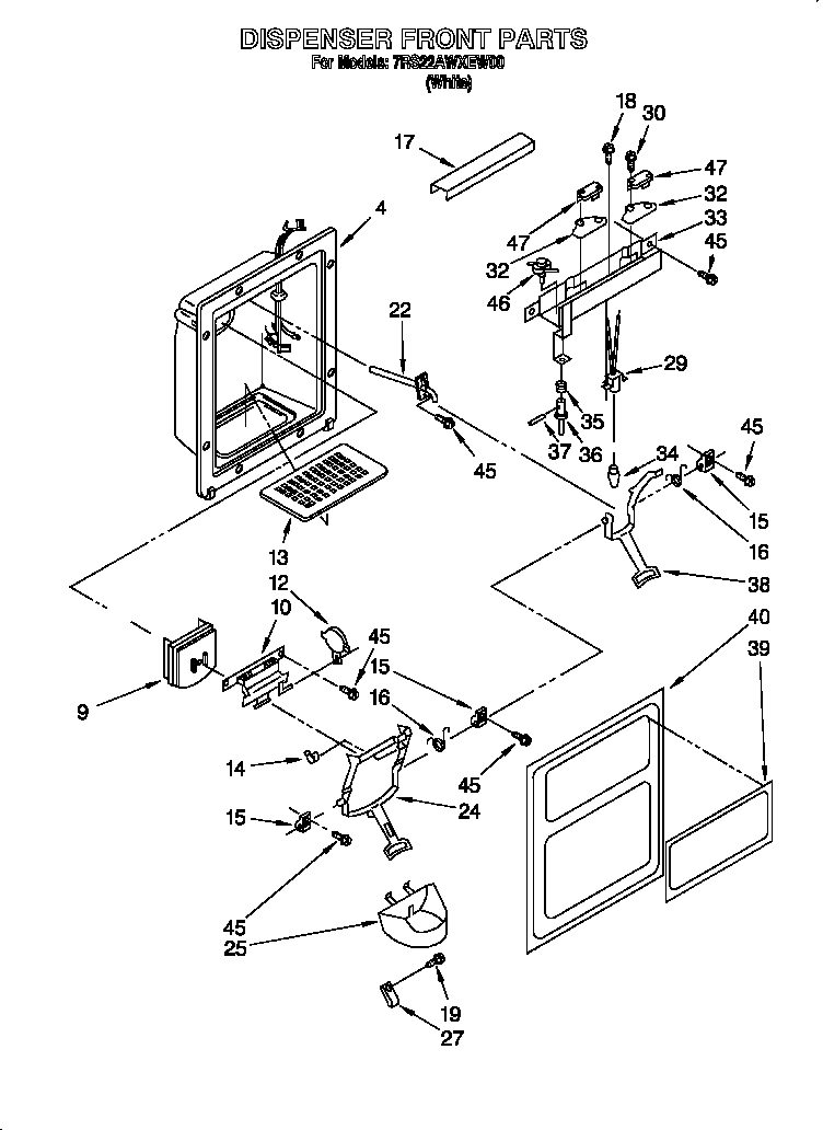 Whirlpool 7RS22AWXEW00 dispenser front diagram
