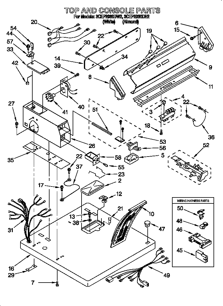 Whirlpool 3CEP2960DW2 top and console diagram