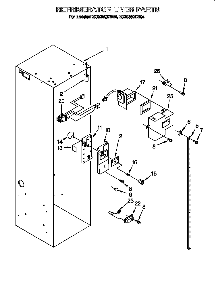 KitchenAid KSSS36QDW04 refrigerator liner diagram