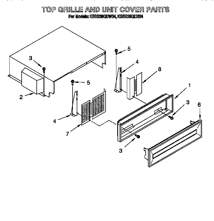 KitchenAid KSSS36QDW04 top grille and unit cover diagram