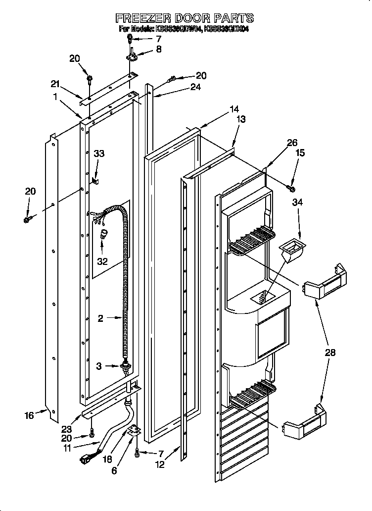 KitchenAid KSSS36QDW04 freezer door diagram