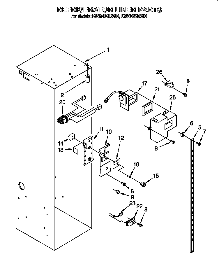 KitchenAid KSSS42QDX04 refrigerator liner diagram