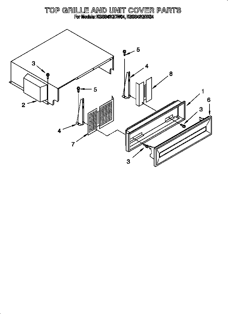 KitchenAid KSSS42QDX04 top grille and unit cover diagram
