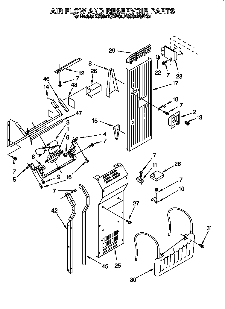 KitchenAid KSSS42QDX04 air flow and reservoir diagram