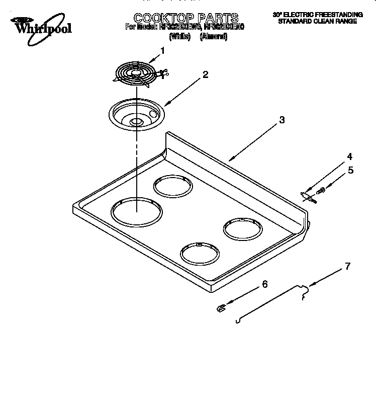 Whirlpool RF302BXEW0 cooktop diagram
