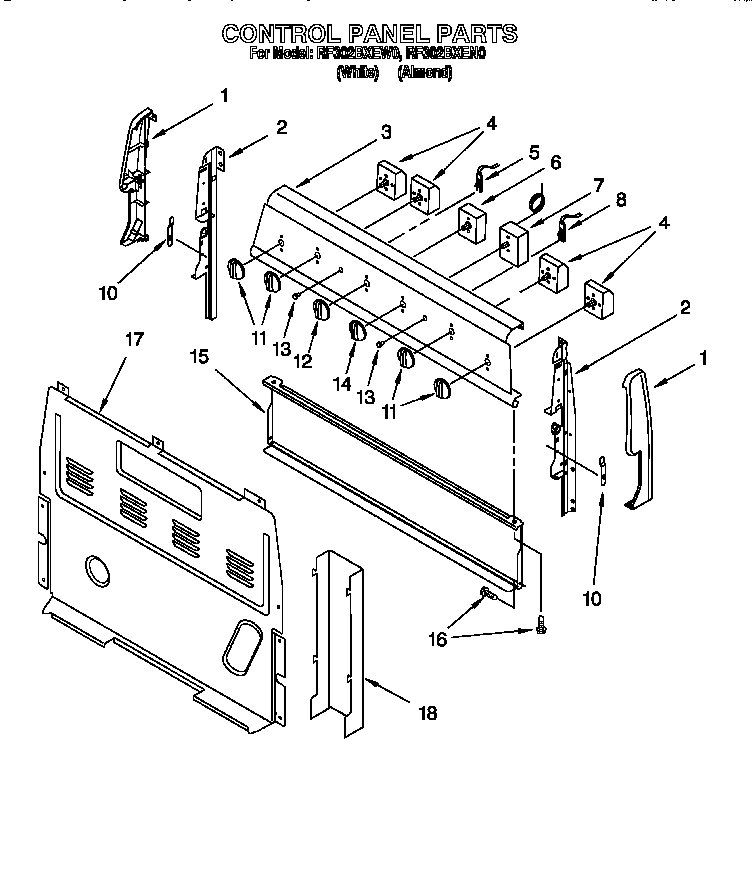 Whirlpool RF302BXEW0 control panel diagram