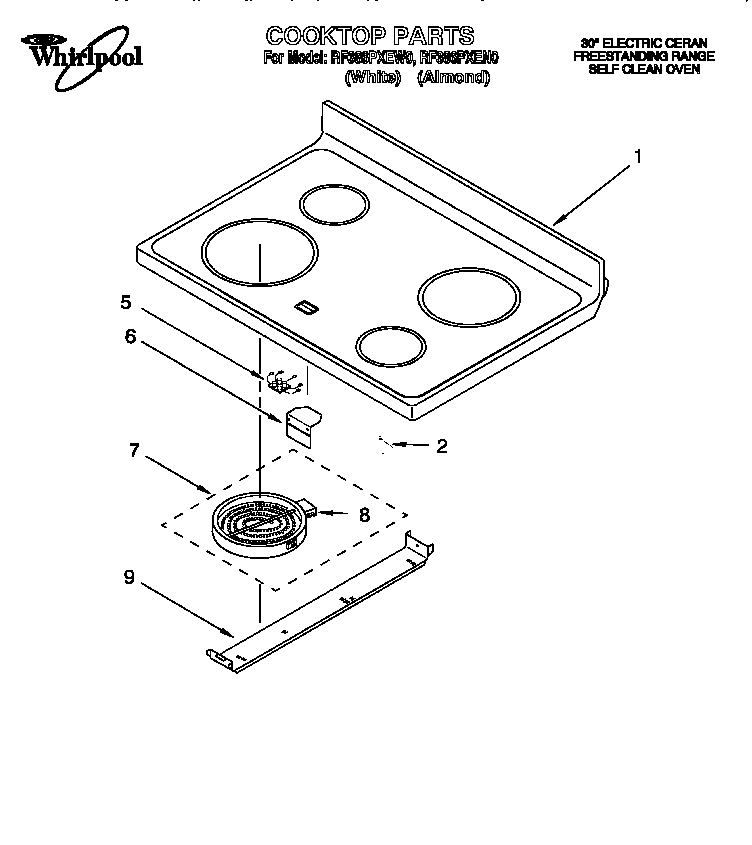 Whirlpool RF386PXEN0 cooktop diagram