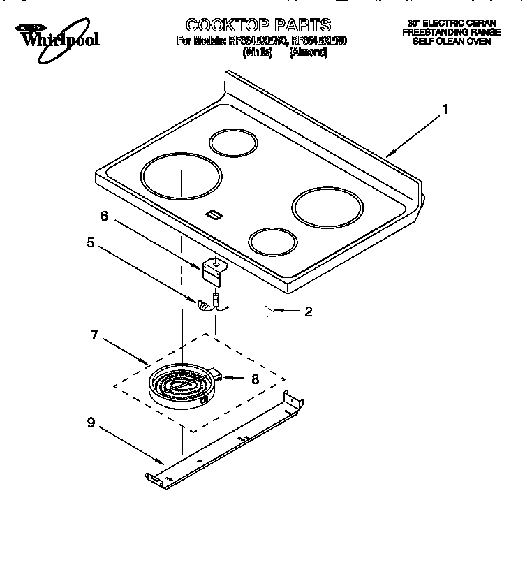 Whirlpool RF364BXEN0 cooktop diagram