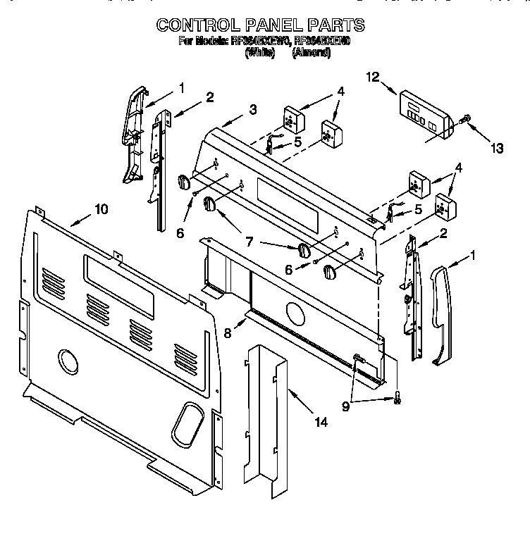 Whirlpool RF364BXEN0 control panel diagram