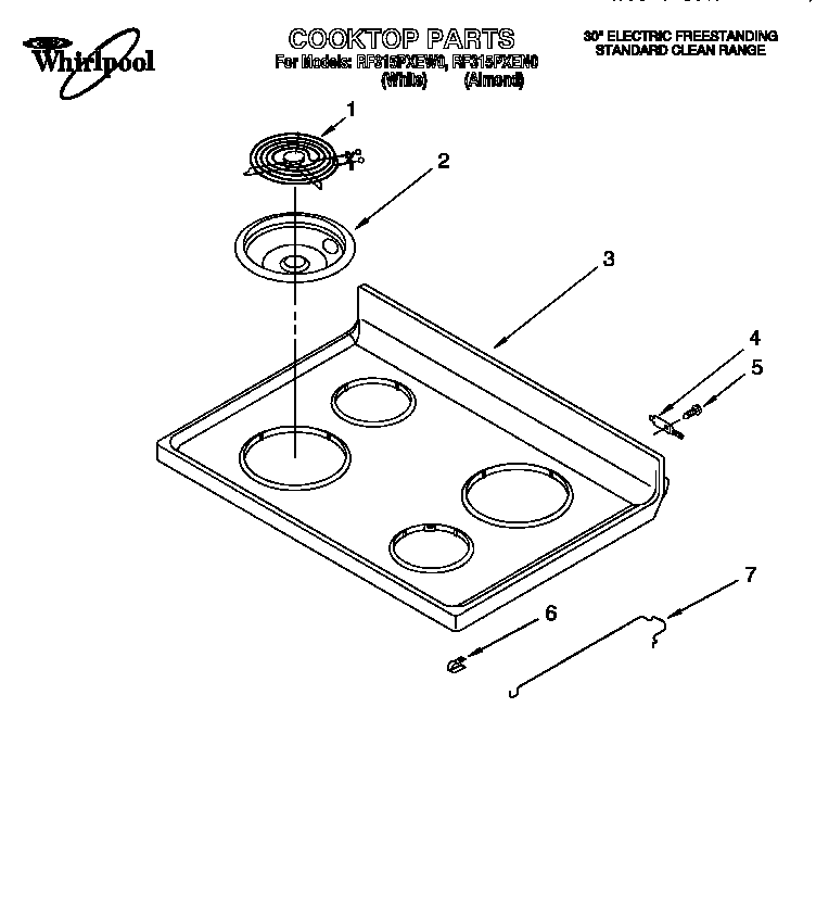 Whirlpool RF315PXEW0 cooktop diagram