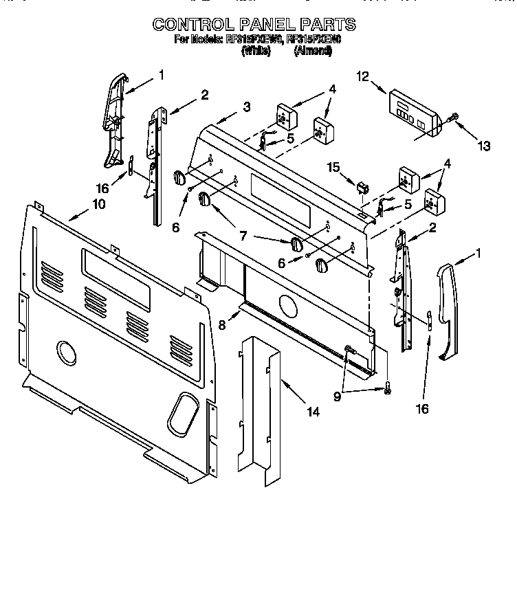 Whirlpool RF315PXEW0 control panel diagram