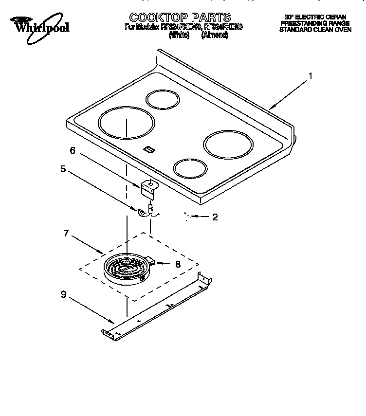 Whirlpool RF324PXEN0 cooktop diagram