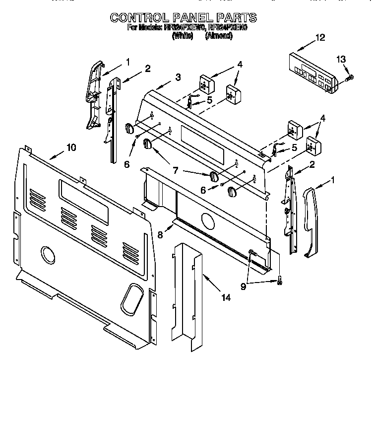 Whirlpool RF324PXEN0 control panel diagram