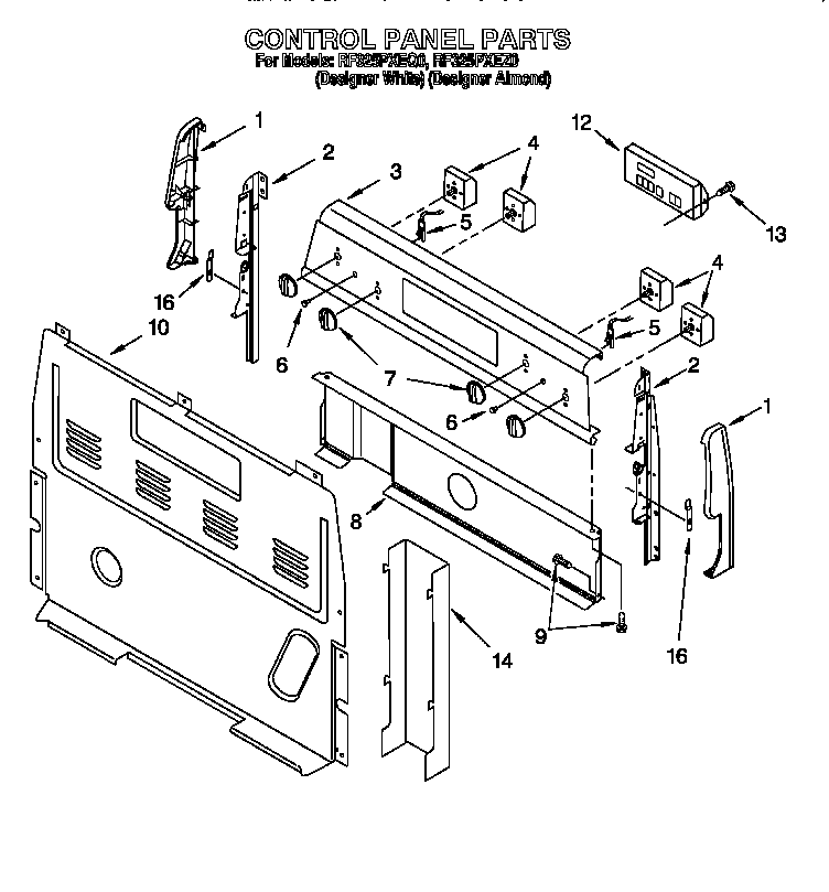 Whirlpool RF325PXEQ0 control panel diagram