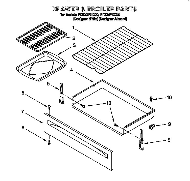 Whirlpool RF325PXEQ0 drawer and broiler diagram