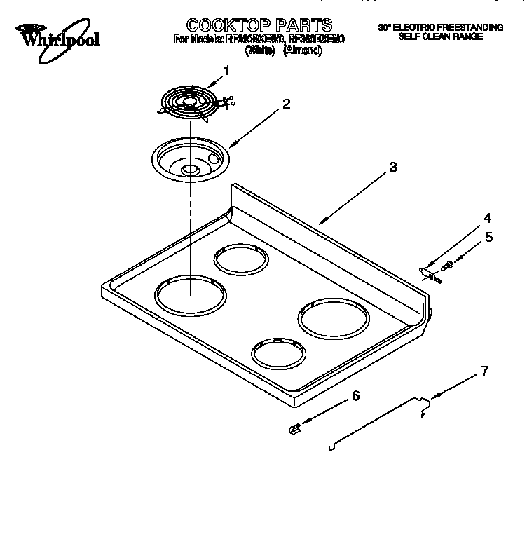 Whirlpool RF360BXEN0 cooktop diagram