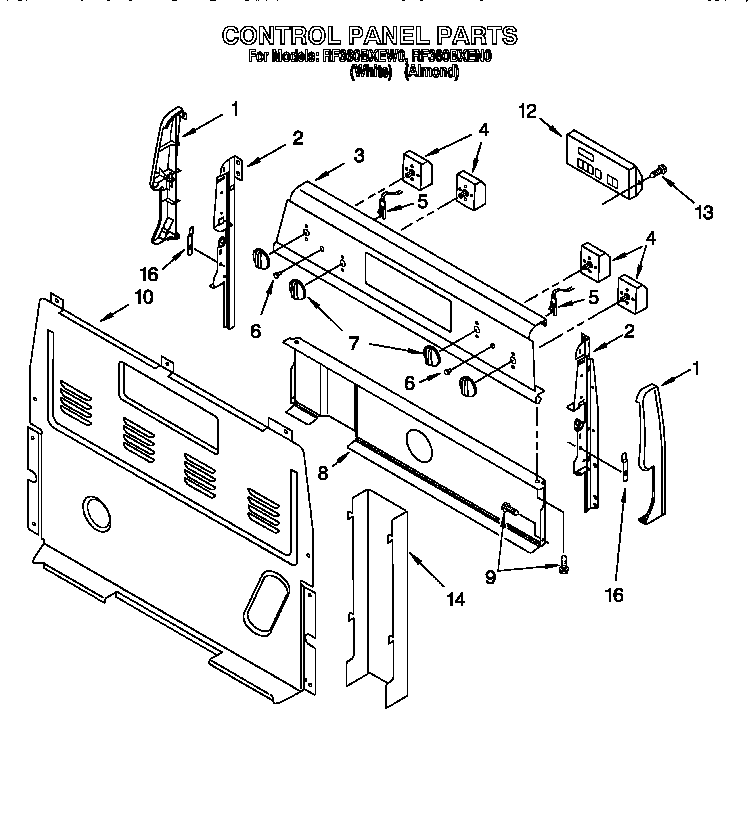 Whirlpool RF360BXEN0 control panel diagram