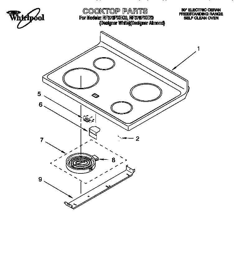 Whirlpool RF376PXEQ0 cooktop diagram