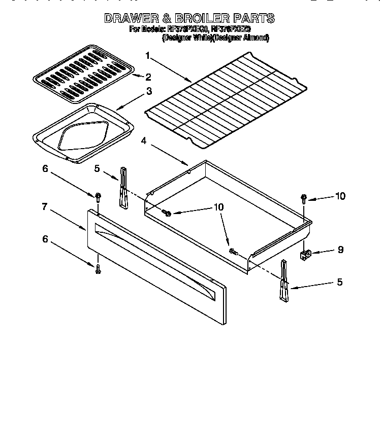 Whirlpool RF376PXEQ0 drawer and broiler diagram