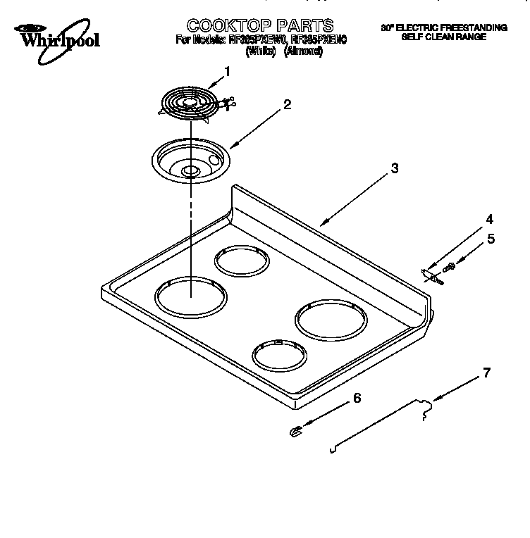 Whirlpool RF385PXEW0 cooktop diagram