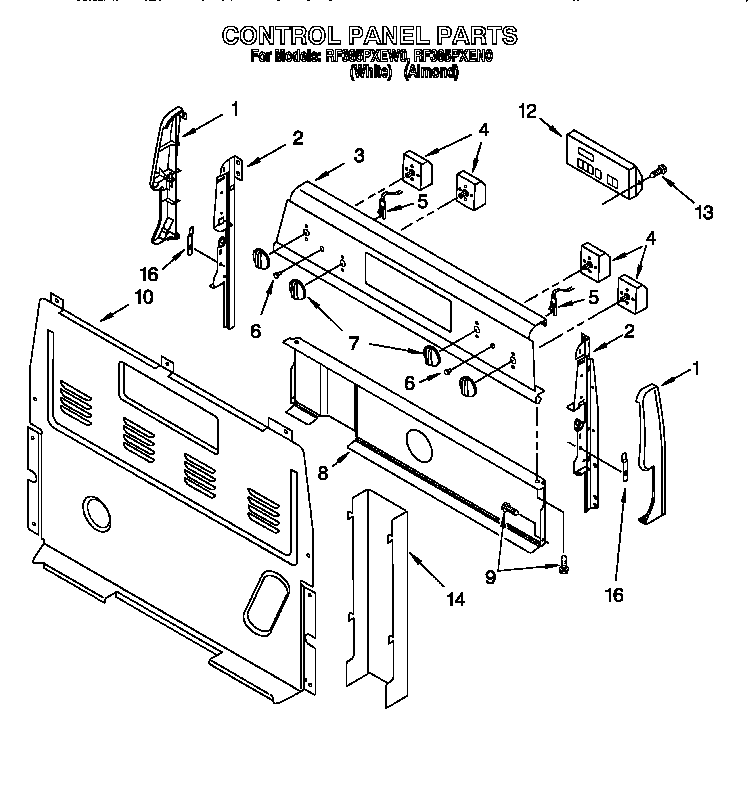 Whirlpool RF385PXEW0 control panel diagram