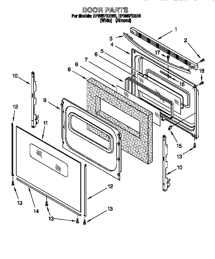 Whirlpool RF385PXEW0 door diagram