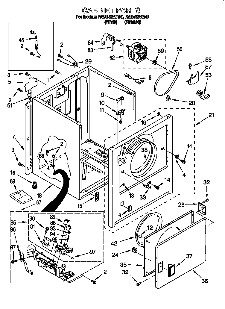 Roper RGX4625EW0 cabinet diagram