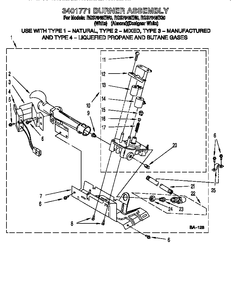 Roper RGS7648EN0 3401771 burner assembly diagram