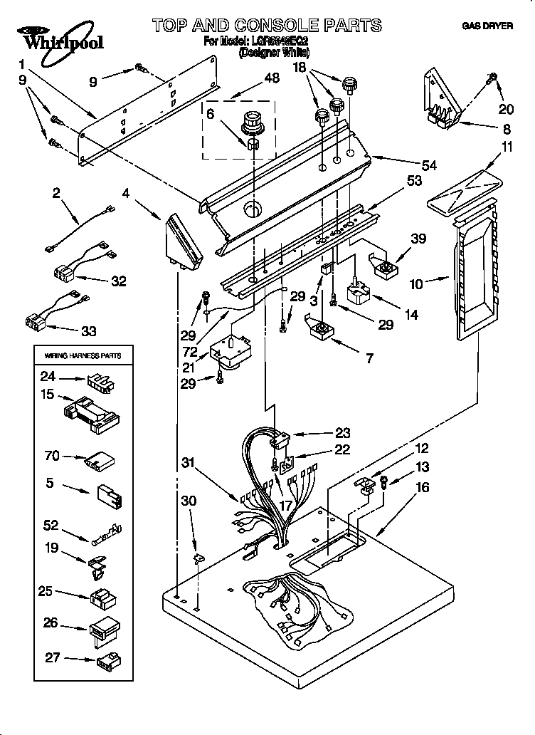 Whirlpool LGR5848EQ2 top and console diagram
