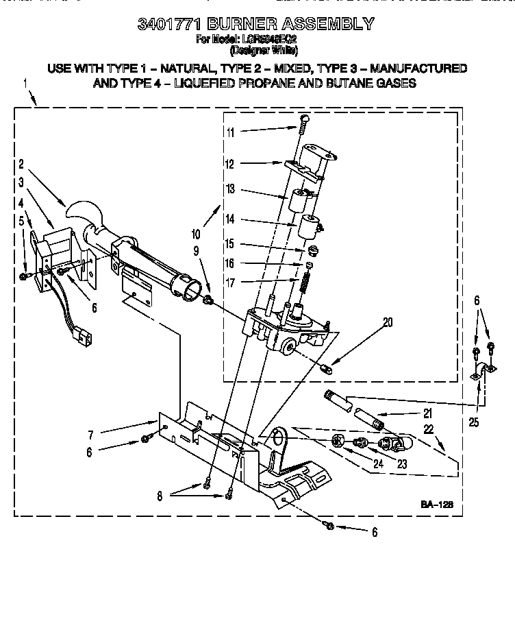 Whirlpool LGR5848EQ2 3401771 burner assembly diagram