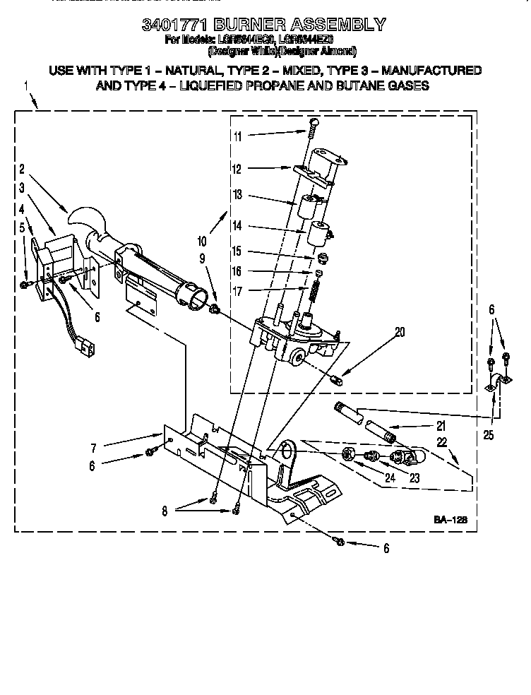 Whirlpool LGR5644EZ0 3401771 burner assembly diagram