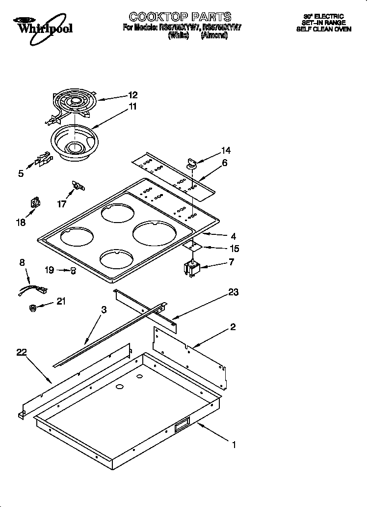 Whirlpool RS6755XYW7 cooktop diagram