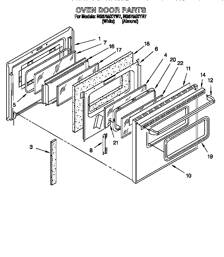 Whirlpool RS6755XYW7 oven door diagram