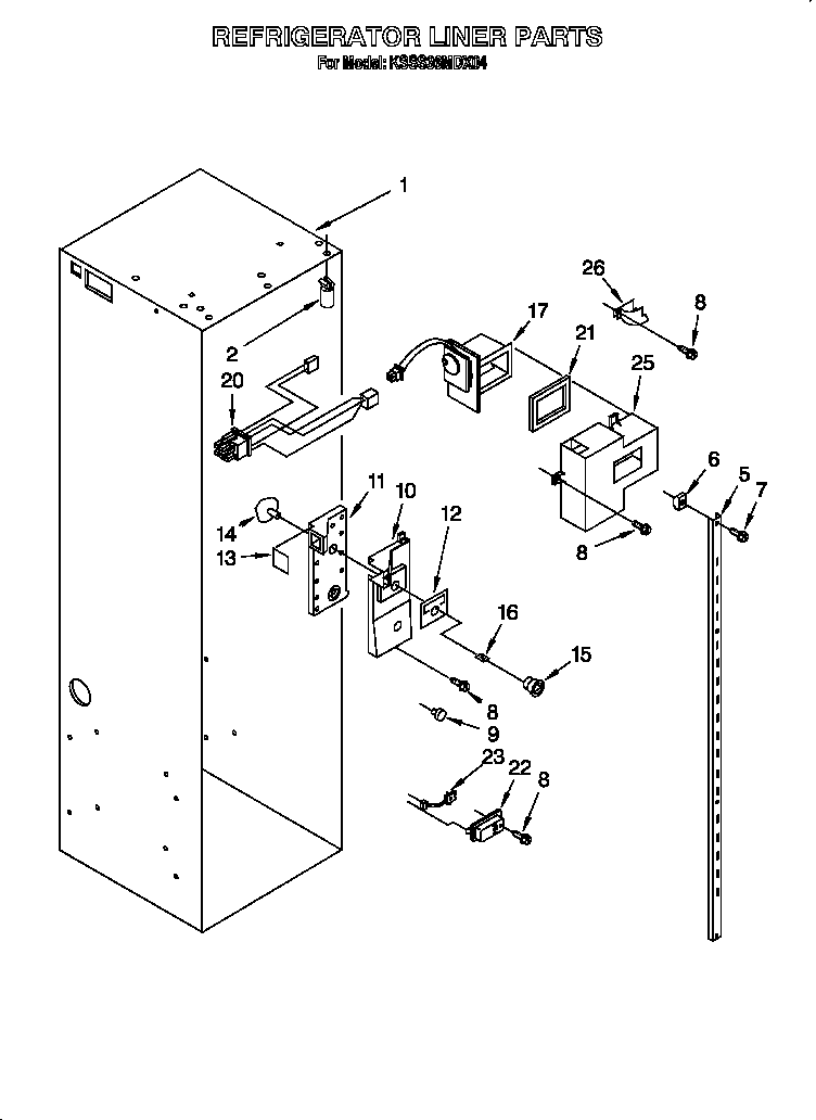 KitchenAid KSSS36MDX04 refrigerator liner diagram