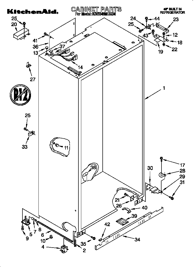KitchenAid KSSS48MDX04 cabinet diagram