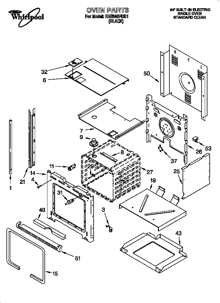 Whirlpool RBS240PDB1 oven diagram