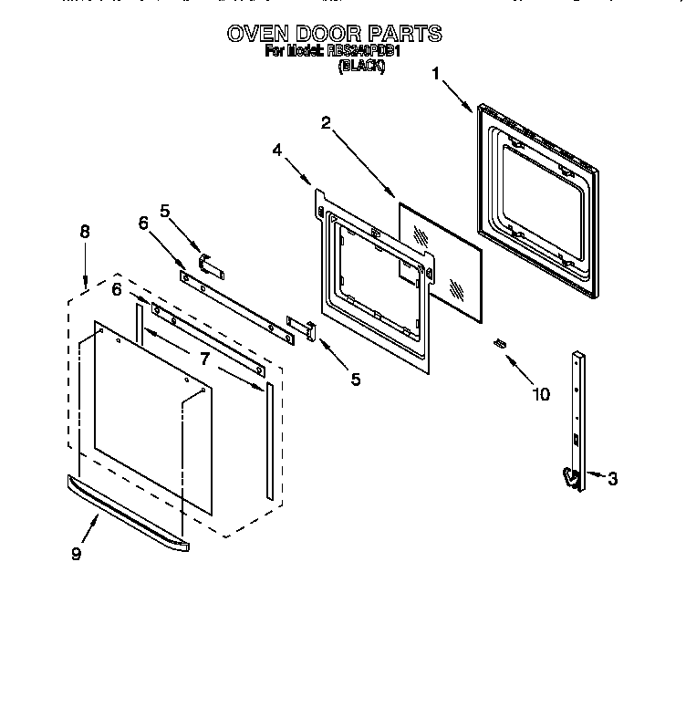 Whirlpool RBS240PDB1 oven door diagram