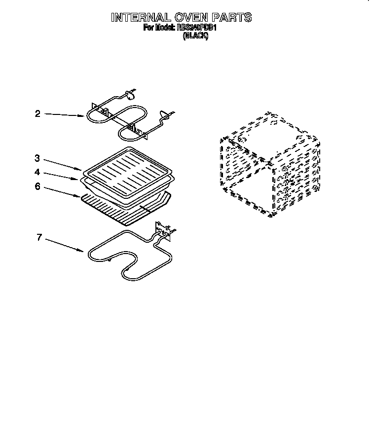 Whirlpool RBS240PDB1 internal oven diagram