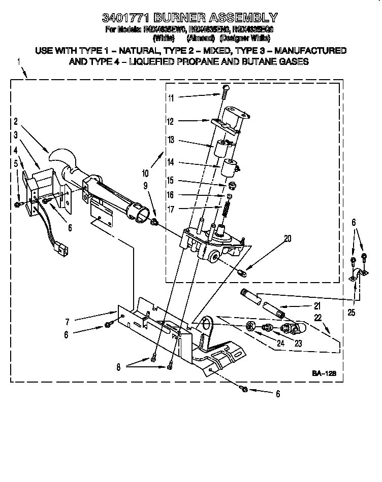 Roper RGX4635EN0 3401771 burner diagram