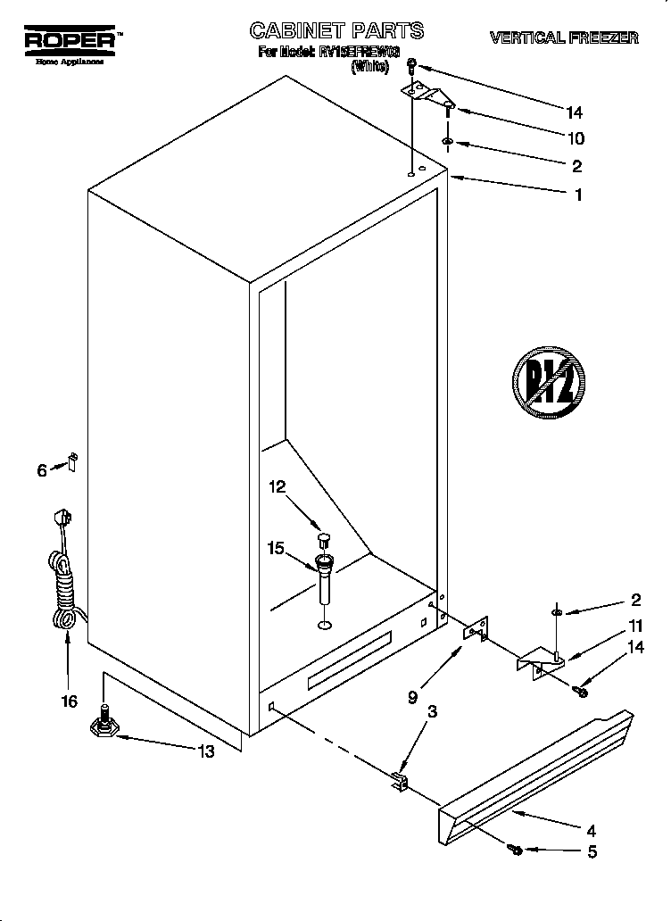 Roper RV15EFREW03 cabinet diagram