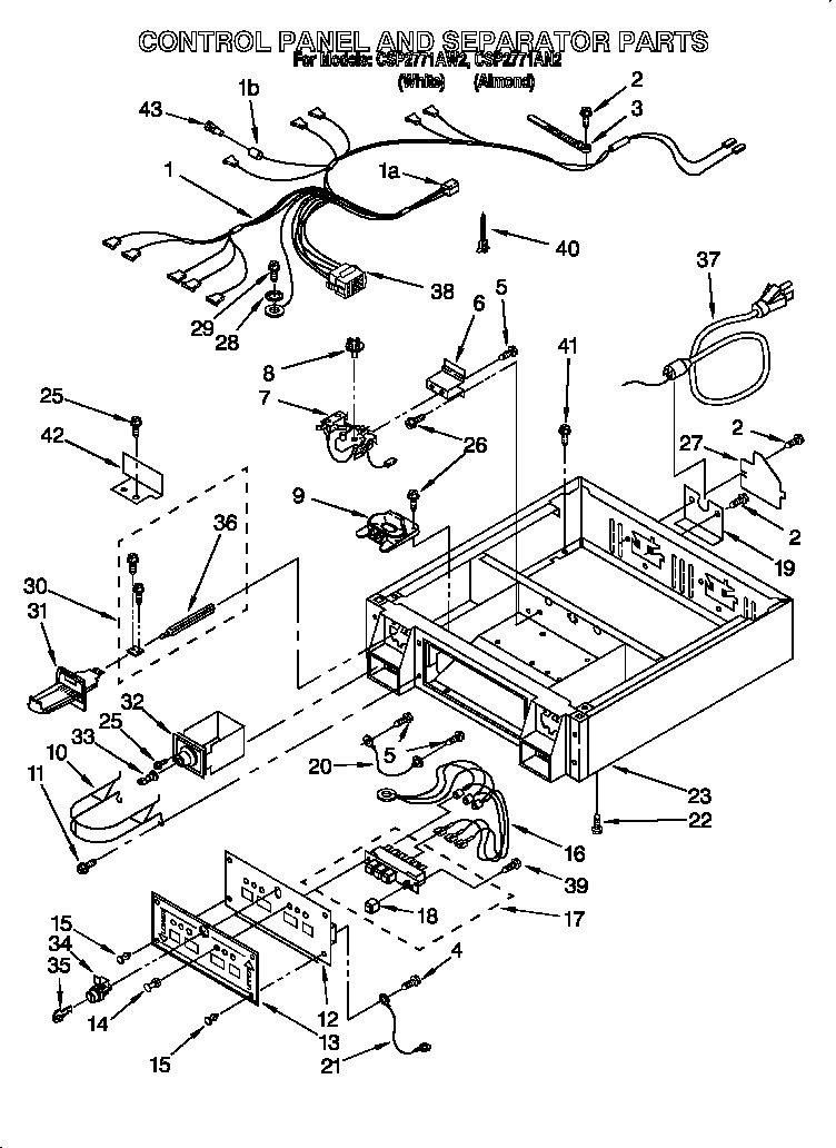 Whirlpool CSP2771AW2 control panel and separator diagram
