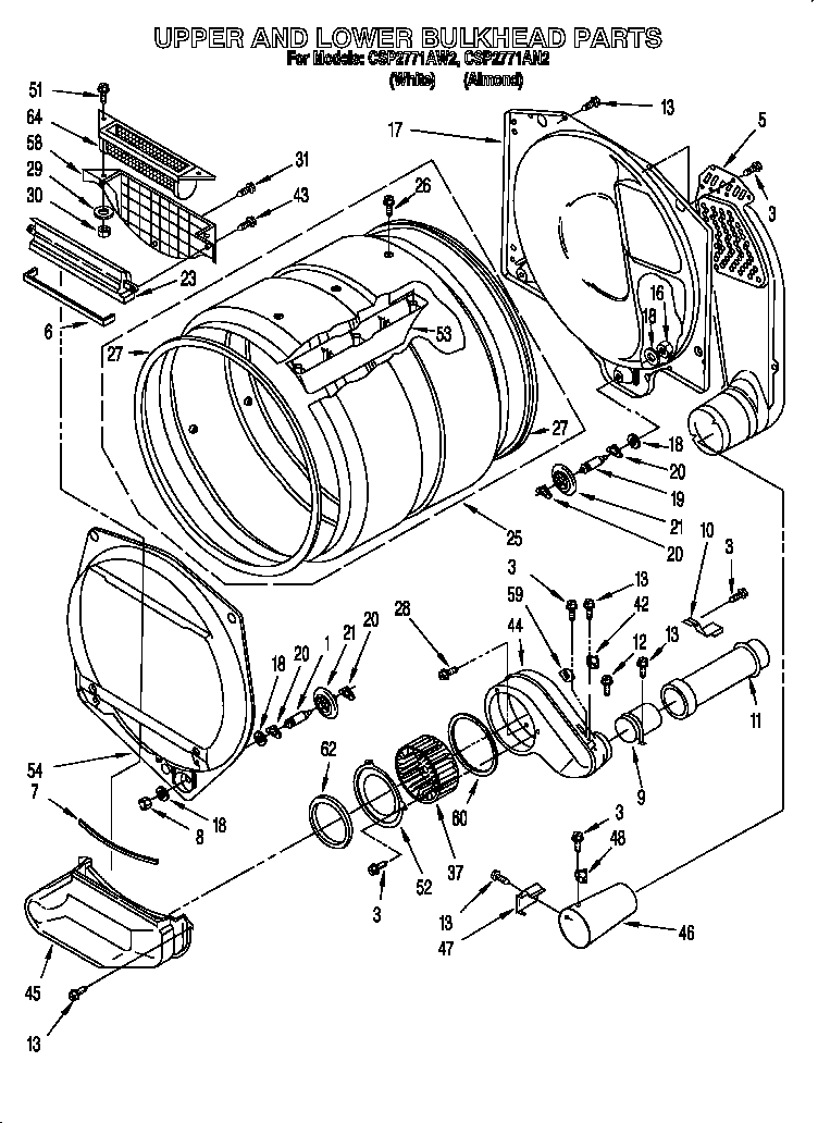 Whirlpool CSP2771AW2 upper and lower bulkhead diagram